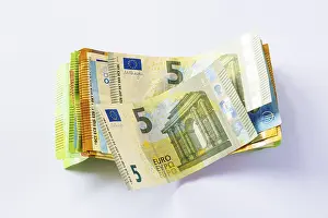 German Currency Stampe: Euro, stack of banknotes, detail