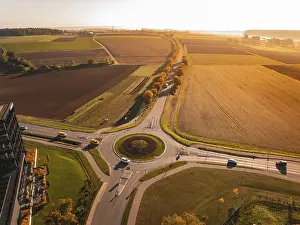 Southern Germany Aerial View Stampe: Extensive landscape with roundabout and fields