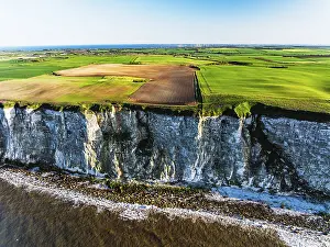 Drone Photography UK Landscape Stampe: Farm and Fields over Bempton Cliffs from a drone