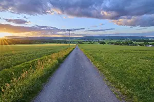 Evening Sun In Southern Germany Stampe: Field path, sky, sunset, spring