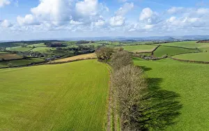 British Countryside Landscape Stampe: Fields and Farms from a drone, Devon