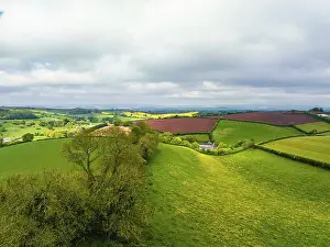 Agricultural Landscape In Europe Stampe: Fields and Farms from a drone, Devon