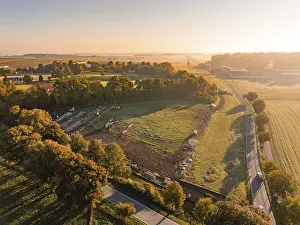 Morning Landscape Photography Stampe: Fields and trees in soft light and light dawn
