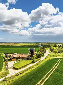 Drone Photography UK Stampe: Fields and Windmill from a drone