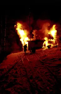 Firefighter Occupation Stampe: Firemen working in wintertime