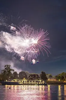 Dark Night Sky Stampe: Fireworks on the Rhine