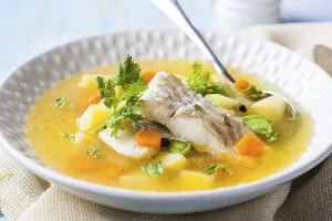Stampe di Zuppa di pesce con merluzzo e verdure Merluzzo Stampe: Zuppa di pesce con merluzzo e verdure.