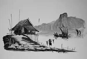 Fisherman With Catch Stampe: Fisherman returning with his catch