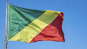 Digital Composing Image Stampe: The flag of Congo flutters in the wind