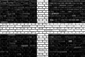 British National Flag Stampe: Flag of Cornwall painted on brick wall