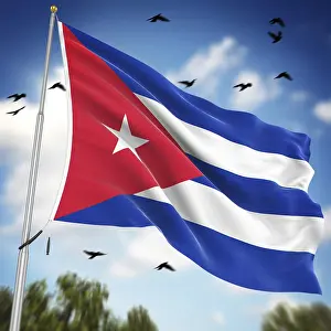 Latin America Flags Stampe: Flag of Cuba, This is a computer generated and 3d rendered image