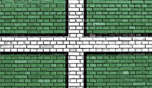 European National Flags Stampe: Flag of Devon painted on brick wall