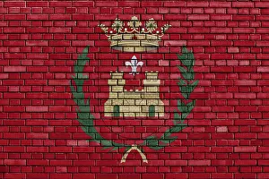 Painted Brick Wall Stampe: Flag of Elda painted on brick wall