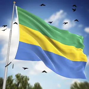Computer Generated Images Africa Stampe: Flag of Gabon, This is a computer generated and 3d rendered image