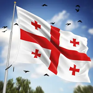 Western Asia Flags Stampe: Flag of Georgia, This is a computer generated and 3d rendered image