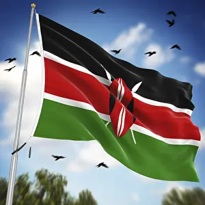 Kenya Flag Stampe: Flag of Kenya, This is a computer generated and 3d rendered image