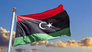 Libya Flag Stampe: The flag of Libya, fluttering in the wind
