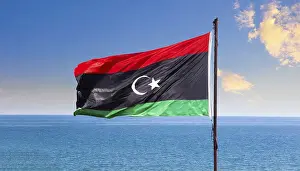 Libya Flag Stampe: The flag of Libya, fluttering in the wind