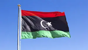 African Flags Stampe: The flag of Libya, fluttering in the wind