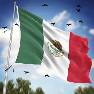 South American Flags Stampe: Flag of Mexico, This is a computer generated and 3d rendered image