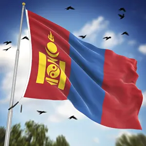 Immagini Correlate Stampe: Bandiera della Mongolia, Questo è un'immagine generata da computer e resa 3D.