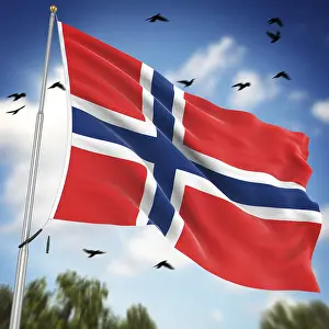 Norway Flag Stampe: Flag of Norway, This is a computer generated and 3d rendered image