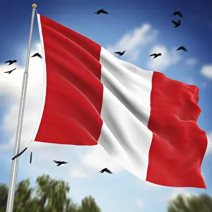 Latin America Flags Stampe: Flag of Peru, This is a computer generated and 3d rendered image