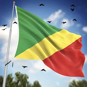 Stampe di Bandiera della Repubblica del Congo, Questo è un'immagine generata da computer e resa 3D Brazzaville Stampe: Bandiera della Repubblica del Congo.