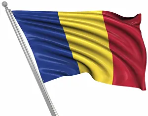 Southeast Europe Flags Stampe: Flag of Romania, This is a computer generated and 3d rendered image