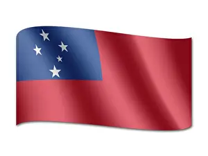 Stampe di La bandiera di Samoa, con i suoi colori blu e bianco, rappresenta la nazione insulare del Pacifico Samoa Stampe: Bandiera della Samoa