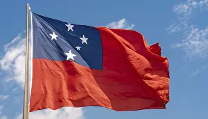 Polynesian National Emblem Stampe: The flag of Samoa, fluttering in the wind