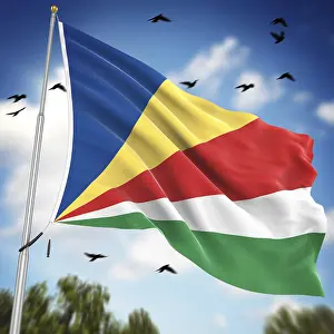 East Africa Flags Stampe: Flag of Seychelles, This is a computer generated and 3d rendered image