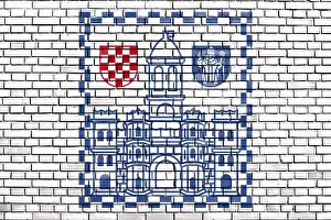 Brick Wall Pattern Stampe: Flag of Split painted on brick wall
