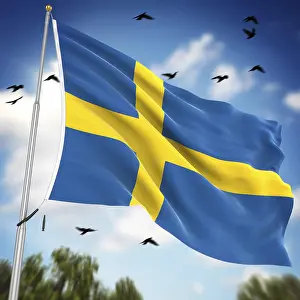 Northern Europe Flags Stampe: Flag of Sweden, This is a computer generated and 3d rendered image