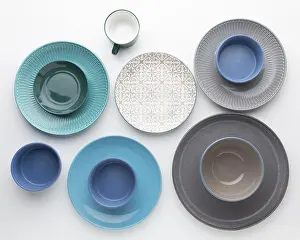 Empty Kitchen Table Setting Stampe: Flat lay clean tableware