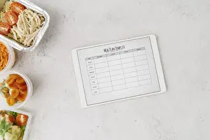 Food Photography Concept Stampe: Flat lay food menu plan template