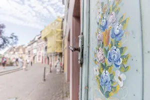 Deserted French Village Stampe: Flower pattern painted on a window pane