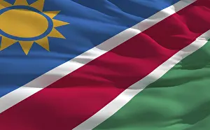Windy Flag Images Stampe: Fluttering flag of Namibia on the wind