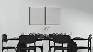 Ornate Picture Frame Mockup Stampe: Two frames mock up above a beautiful dining table setted with cutlery