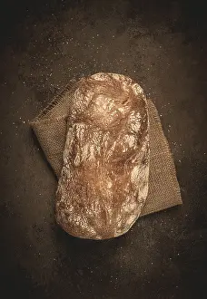 Top View Of Bread Stampe: Fresh whole grain bread, rye, top view
