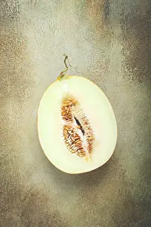 Top View Of Fruit Stampe: Fresh melon in section, half melon