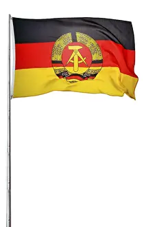 German Democratic Republic Flag Stampe: GDR flag flapping on a flagpole