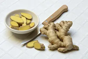 Ginger Root Stampe: Ginger, ginger root and ginger slices in shell