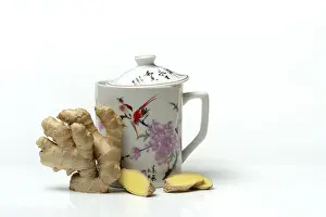 Ginger Root Stampe: Ginger root with cup, ginger tea