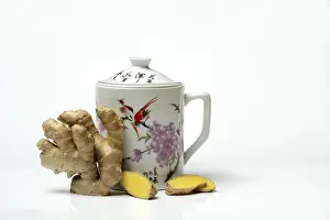 Ginger Root Stampe: Ginger root with cup, ginger tea