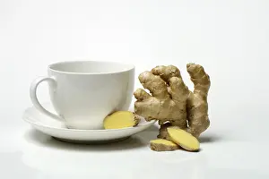 Ginger Root Stampe: Ginger root with cup, ginger tea
