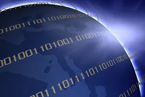 Electronic Data Transmission Stampe: Globe with binary code