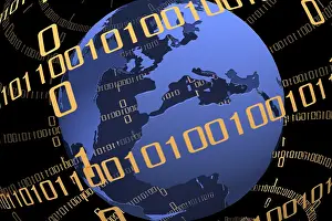 Data Transmission Network Stampe: Globe with binary code
