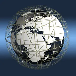Online Communication Stampe: Globe surrounded by network