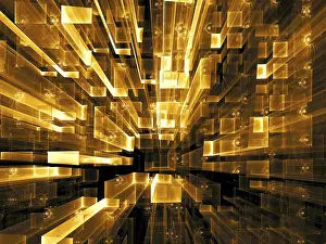 Virtual Reality Concept Art Stampe: Golden technology background. Abstract computer-generated image